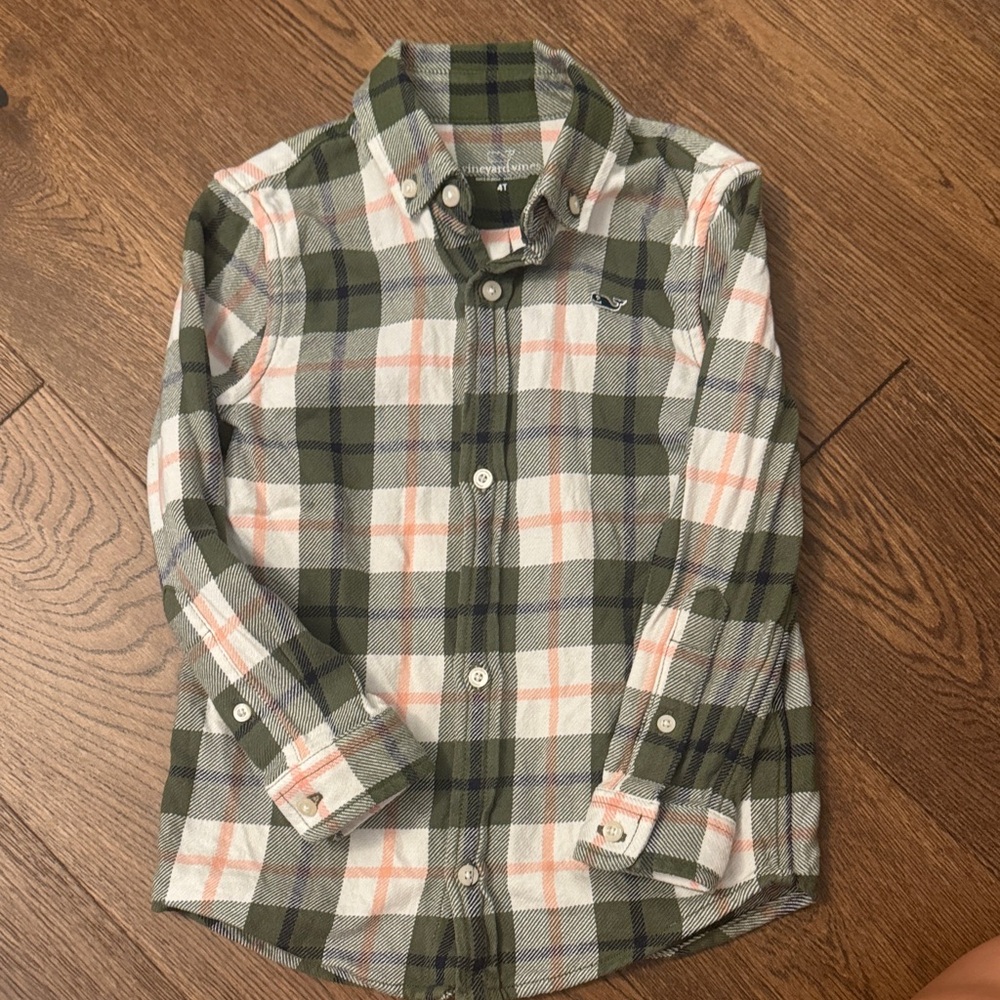 Vineyard Vines Olive and Pink Plaid Shirt